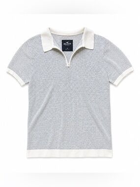 Hollister Mens Knit Polo Shirt Size M White Quarter Zip Textured Preppy